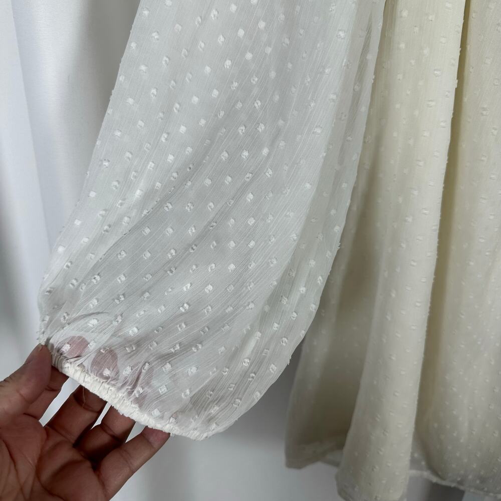 Loft‎ Plus Cream Swiss Dot Sheer Lined Blouse 26W Peasant Boho Cottage Preppy - Picture 3 of 8